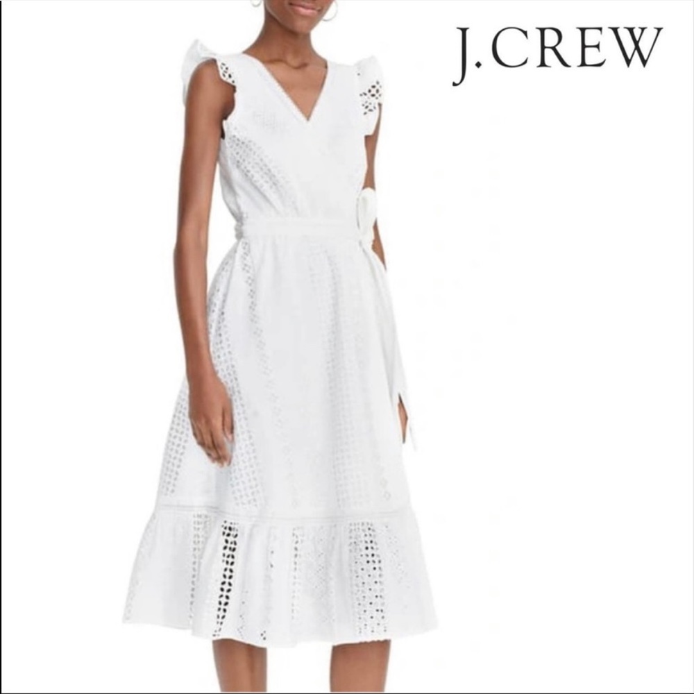 J. Crew White Eyelet Lace Wrap Dress
